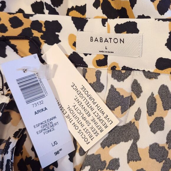 Aritzia Babaton NWT Akira Cheetah Print Silky Satin V-Neck Blouse Size L (12-14) - Picture 7 of 8